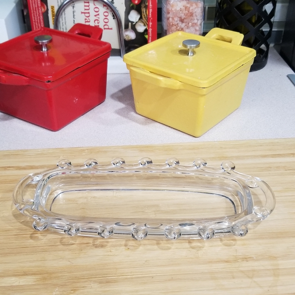 Heisey Blown Glass Lariat Pattern Cream Sugar Bowl Tray Open Handles Butter Dish